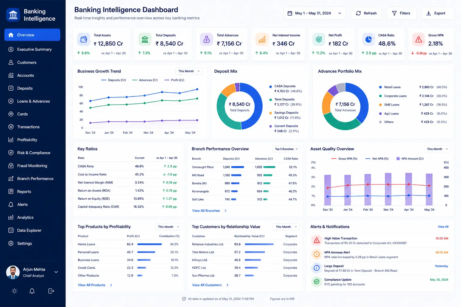 Banking intelligence dashboard preview